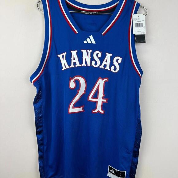 Adidas Kansas Jayhawks #24 Adams Jr Jersey Men’s L Royal Blue NCAA Basketball - Picture 1 of 9